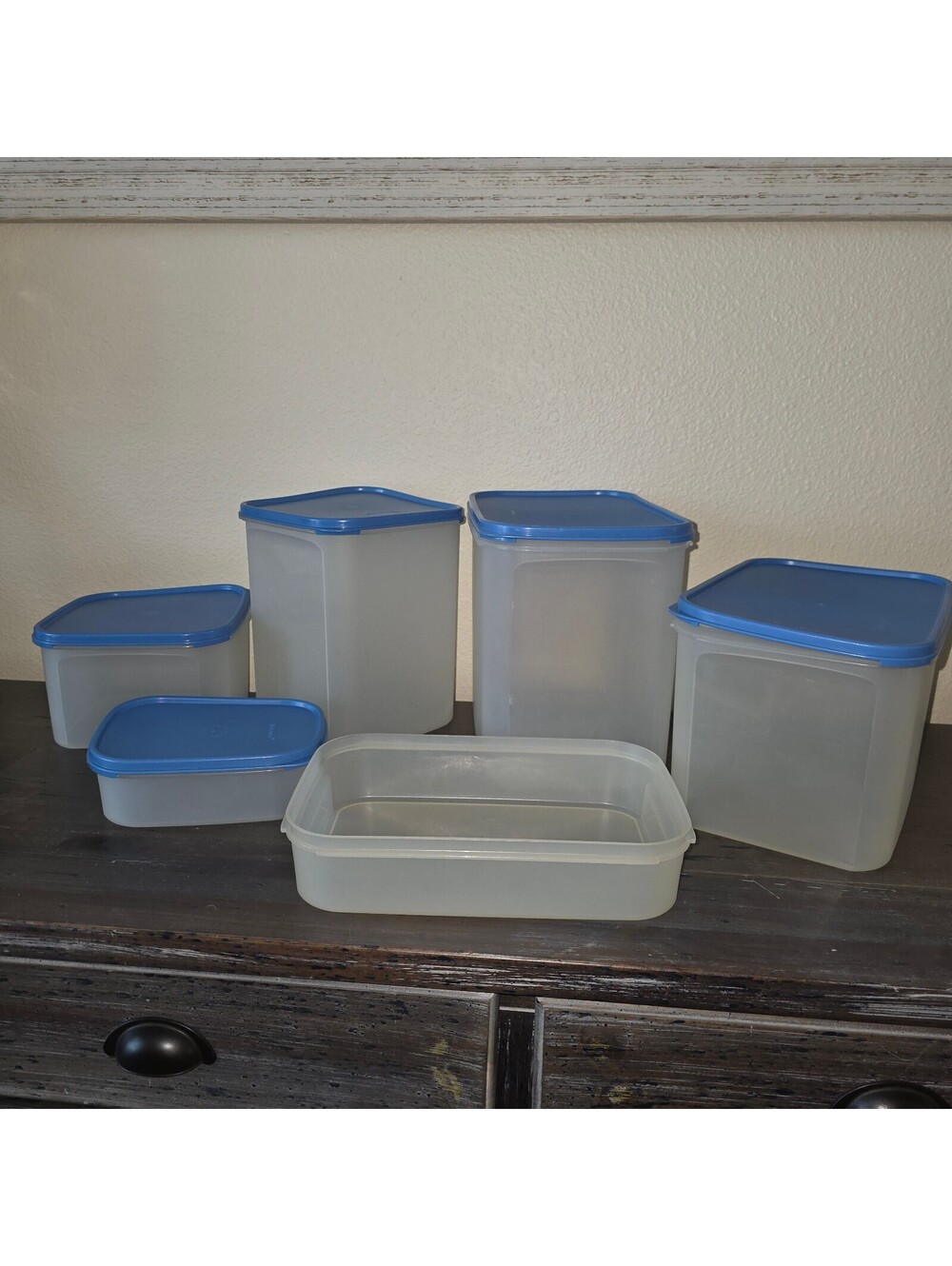 Vintage Tupperware Blue Lid Modular Mates Pantry Storage Containers Set of 6